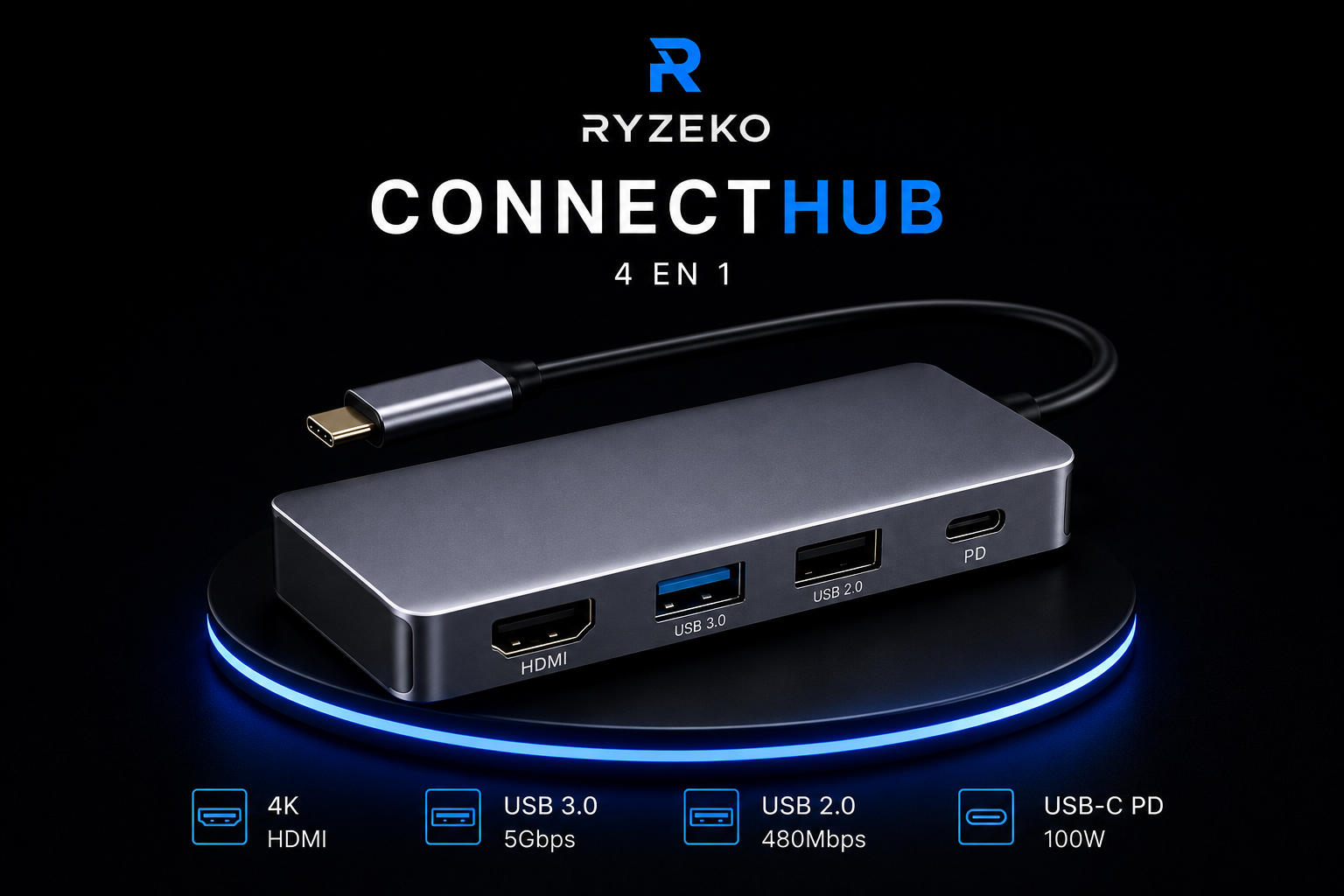 RYZEKO ConnectHub USB-C 4 en 1