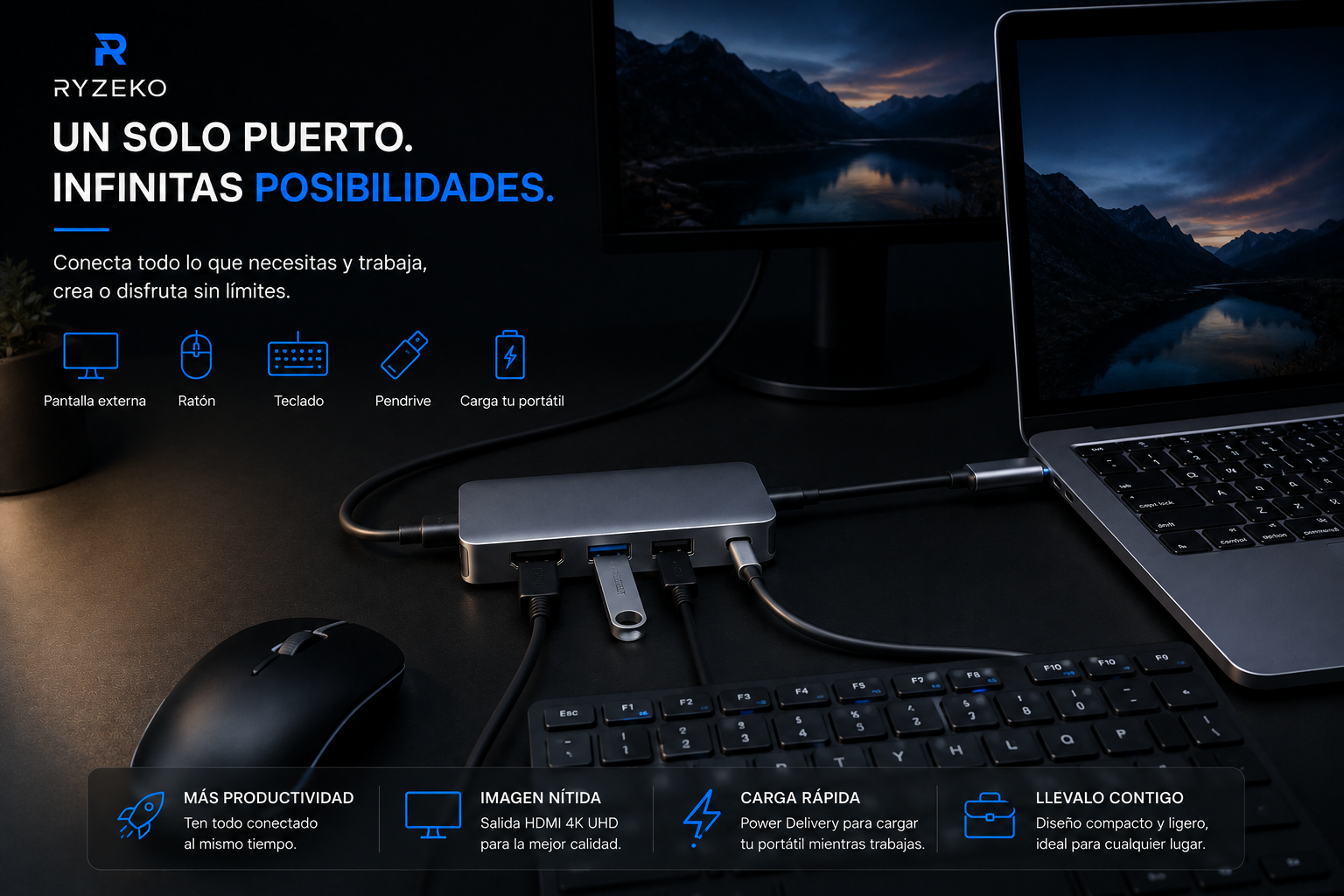 RYZEKO ConnectHub USB-C 4 en 1