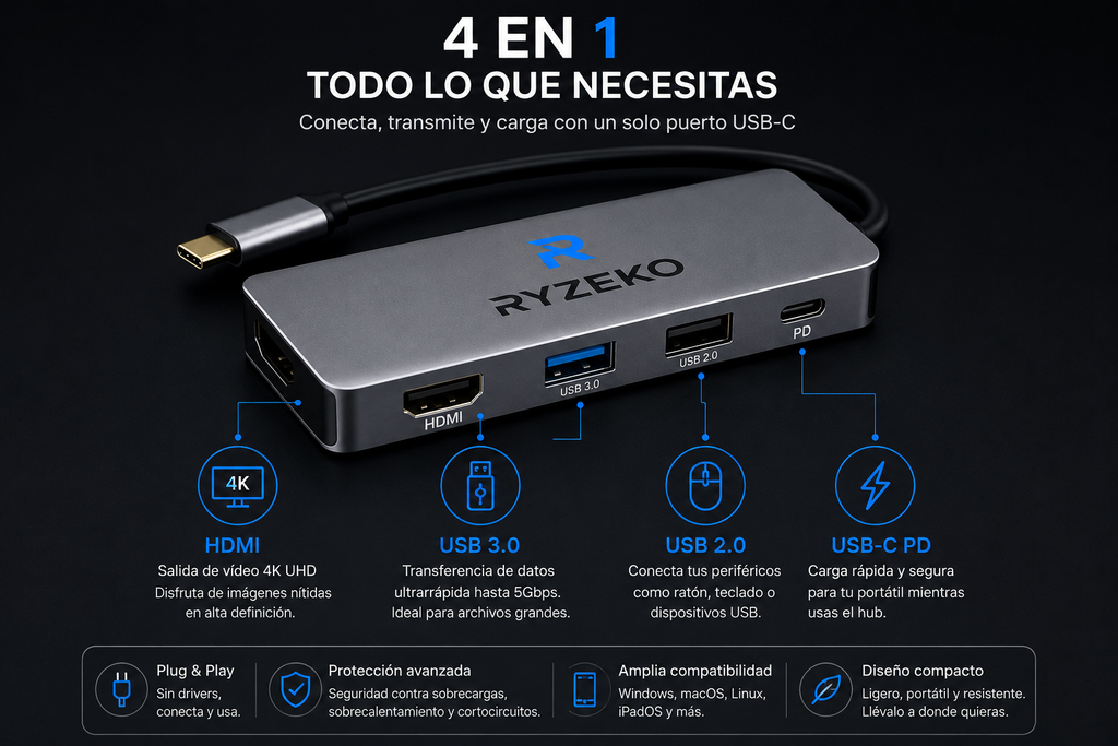 RYZEKO ConnectHub USB-C 4 en 1