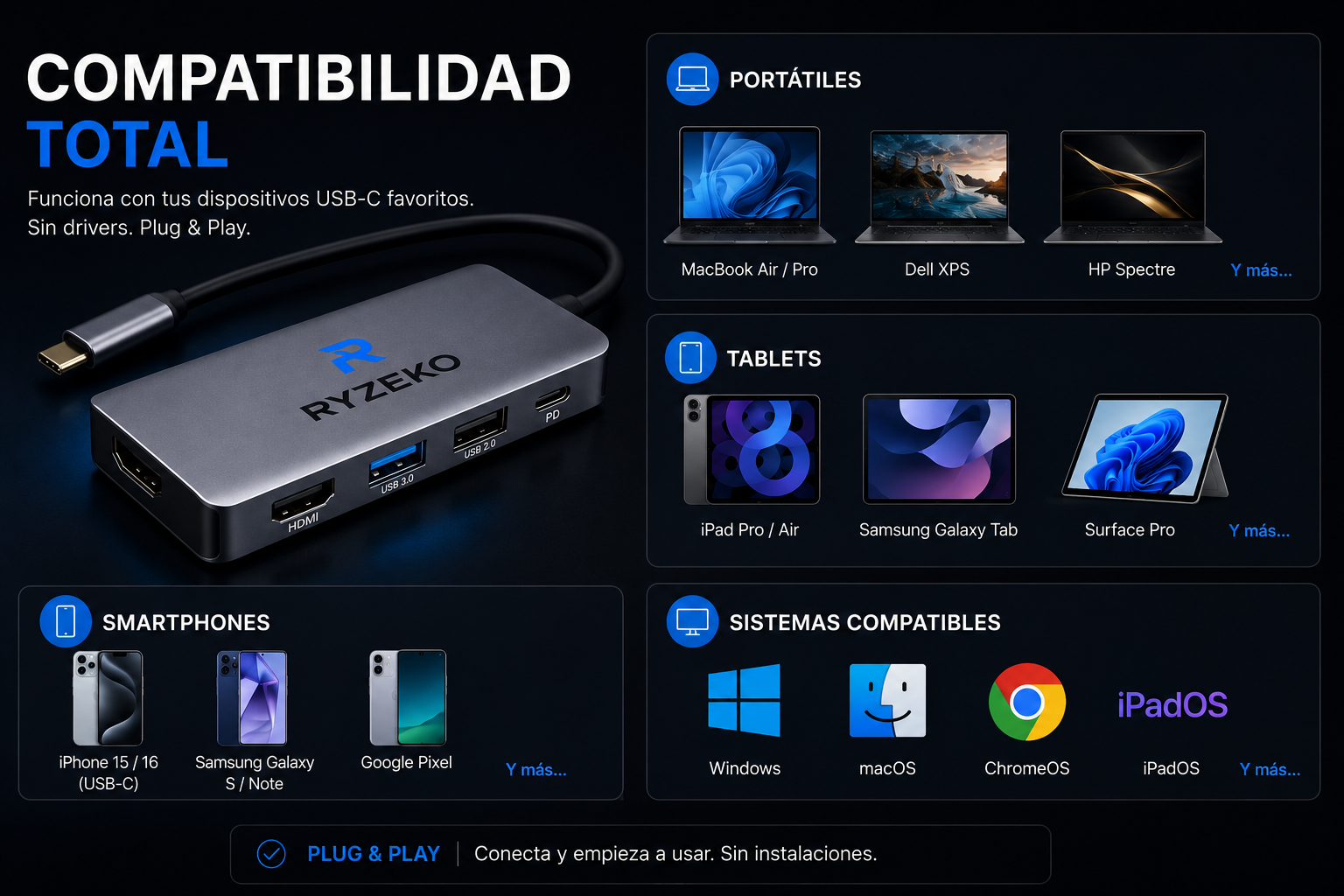 RYZEKO ConnectHub USB-C 4 en 1