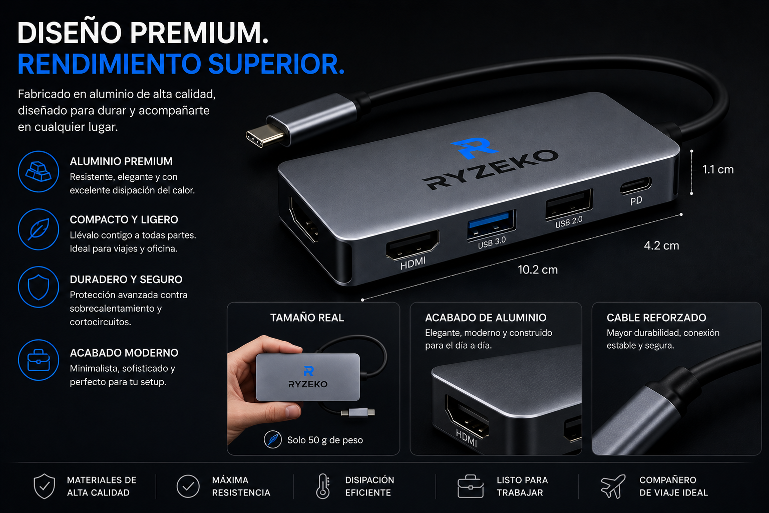 RYZEKO ConnectHub USB-C 4 en 1